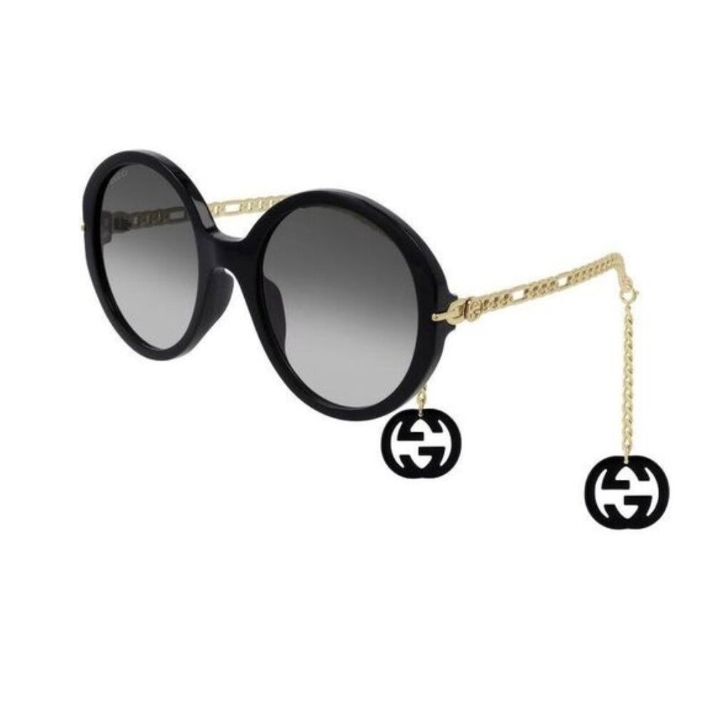 [99% NEW] GUCCI Sunglasses GG0726S 001 Black/Grey, Gold Frame w/ Charms, Eyewear
